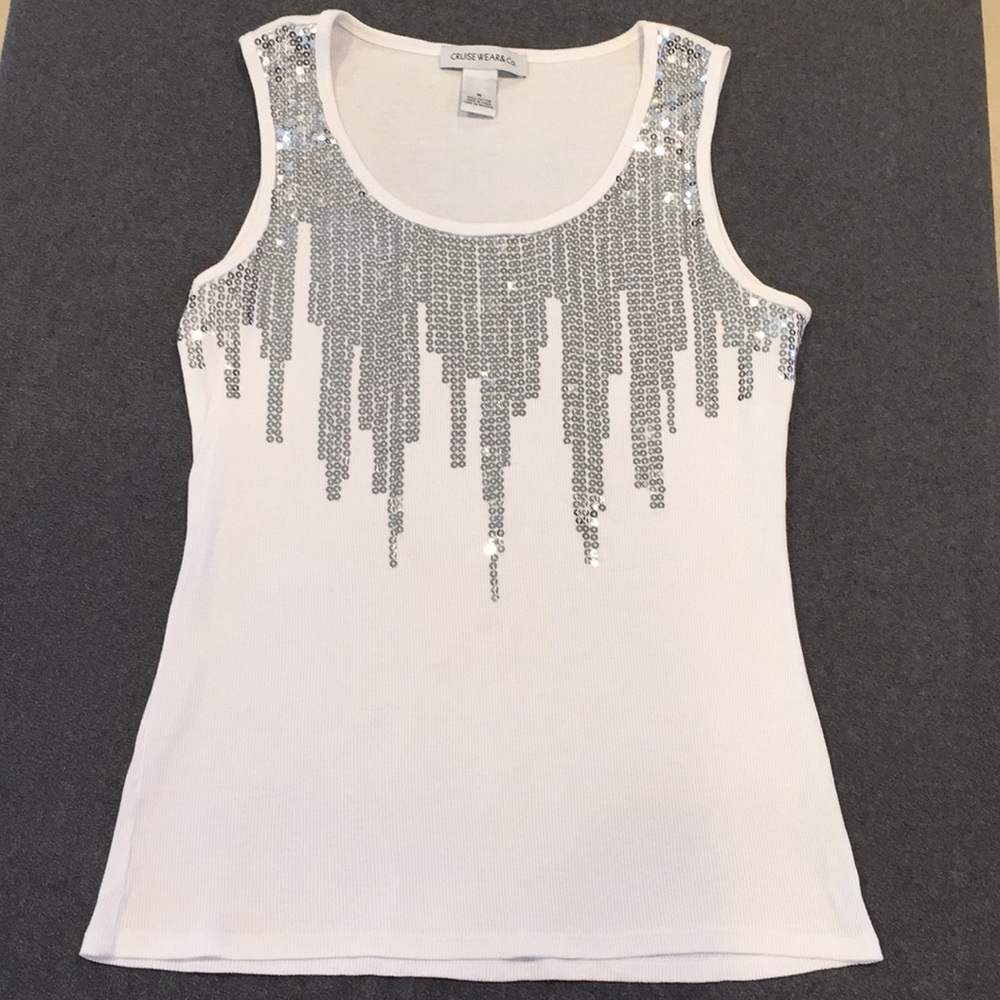 EUC Sequin Embellished Ribbed Cotton Tank